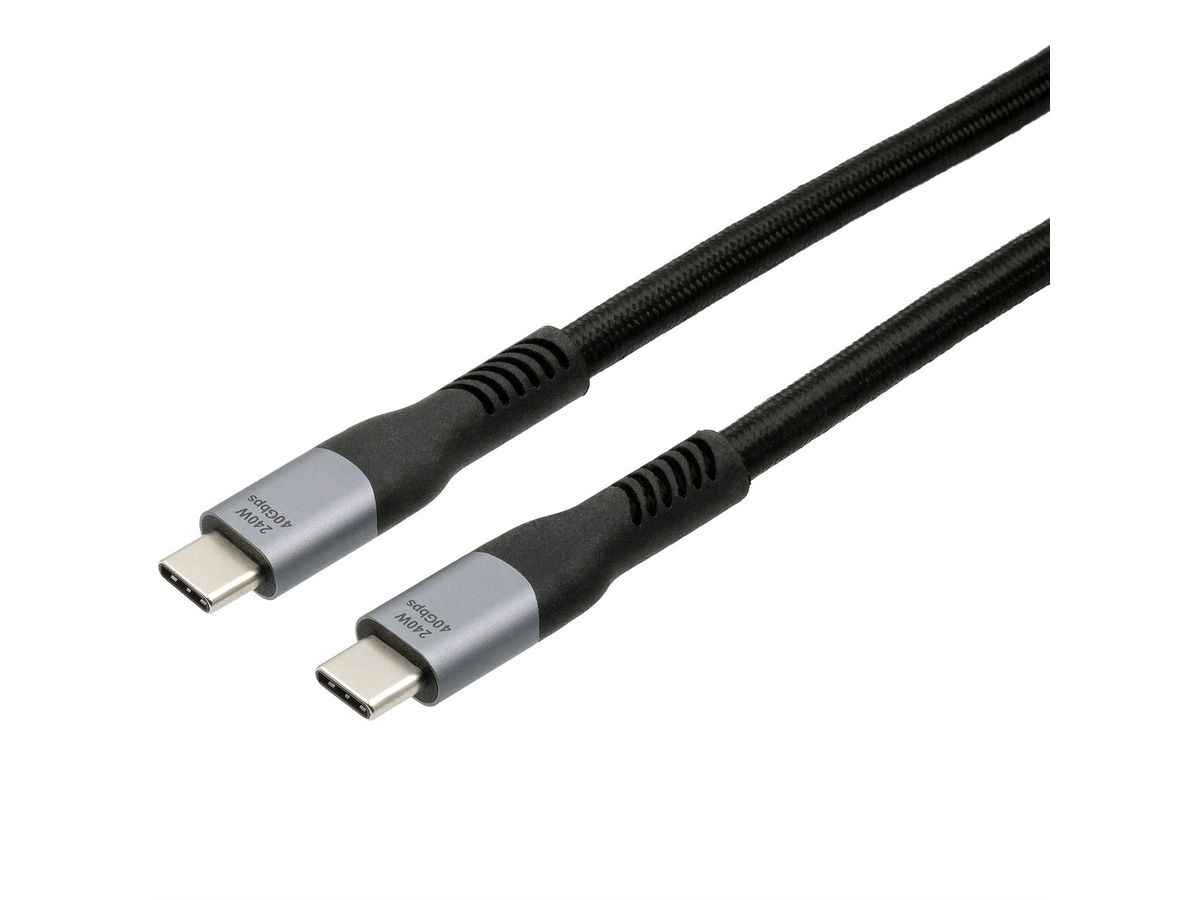 EXSYS EX-K1598-2.0 USB4.0 Kabel USB-C Stecker 2m 40Gbit/s 5A 240W schwarz Gewebe, 40Gbit/s, 240W, schwarz, 2 m