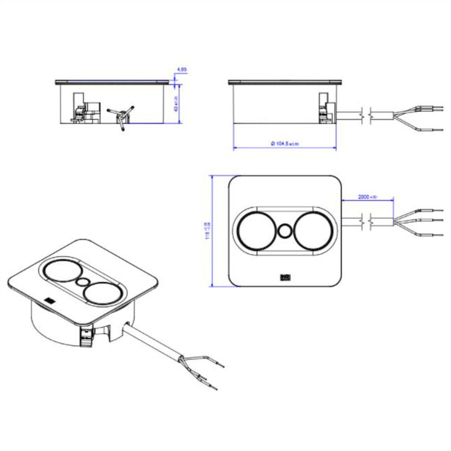 BACHMANN TWIST 2 1xCEE7/3 1xUSB A/C 22W 2,0m AEH Edelstahl-Optik eckig