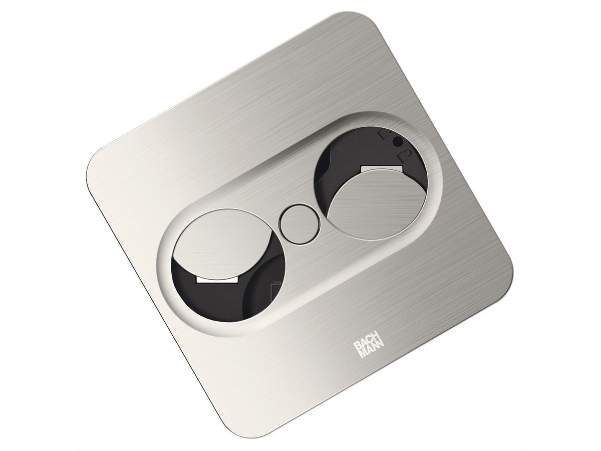 BACHMANN TWIST2 1xCH 1xUSB A/C 22W, L=2,0m AEH T12 Edelstahl-Optik eckig