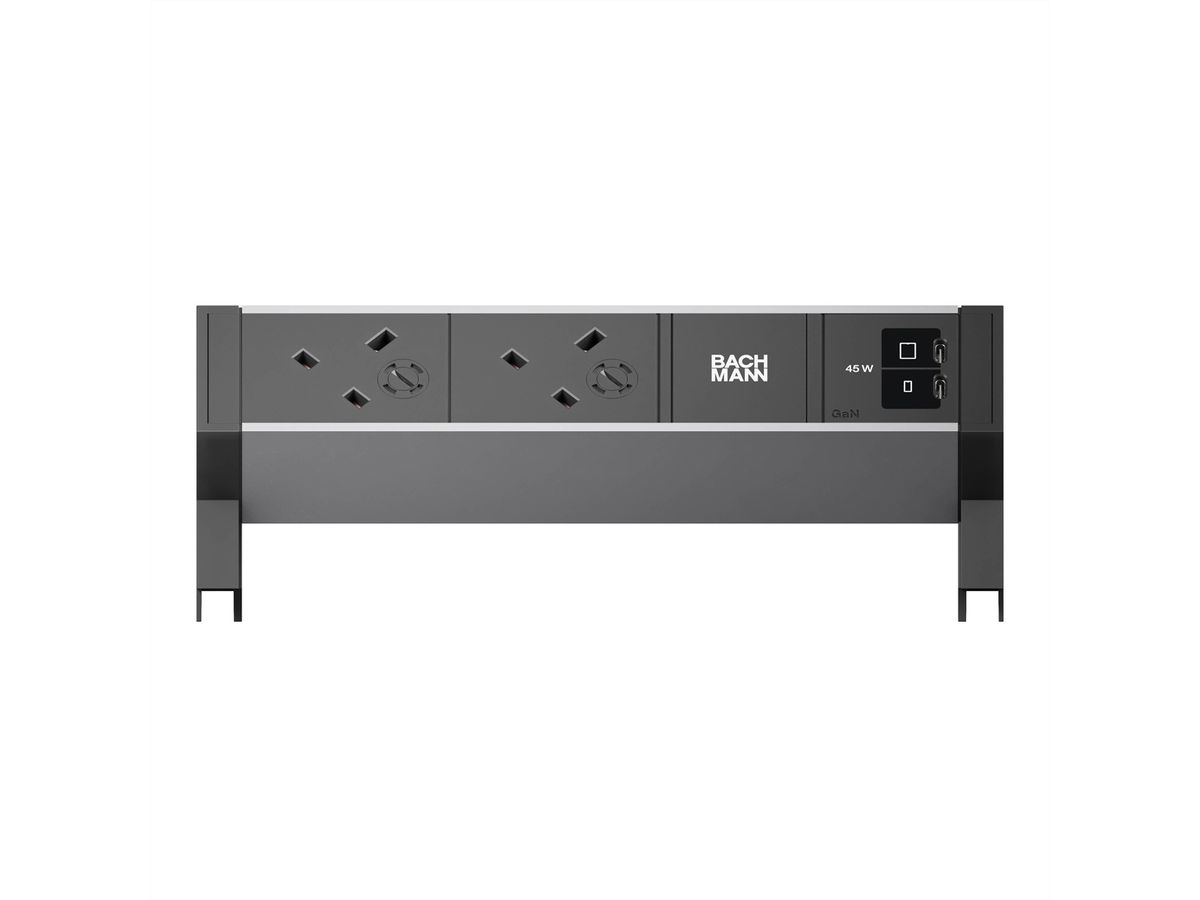 BACHMANN DESK2 ALU BLACK 2xUK, 1xUSB C/C 45W L=0,2m