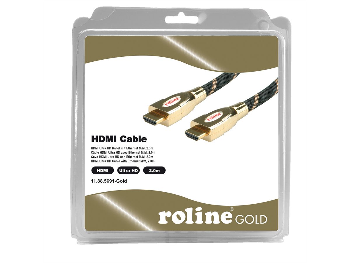 ROLINE GOLD HDMI Ultra HD Kabel mit Ethernet, ST/ST, Retail Blister, 2 m