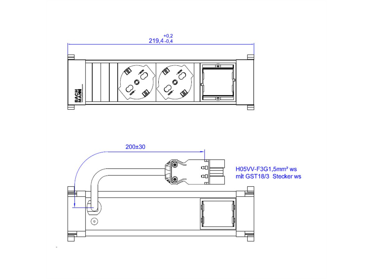 BACHMANN POWER FRAME 2xP40 1xCM 0,2m GST18 RAL9010