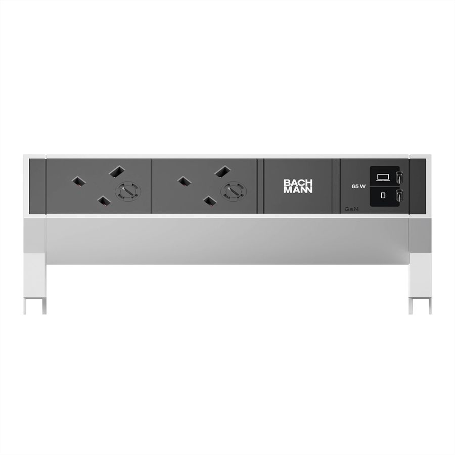 BACHMANN DESK2 2xUK 1xUSB C/C 65W, L=0,2m INOX