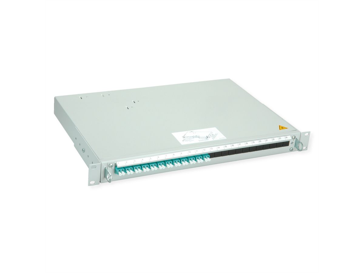 TELEGÄRTNER PROFI V LWL-Panel mit Kupplungen & Pigtails, 12x LC Duplex, türkis, OM3, Grade B