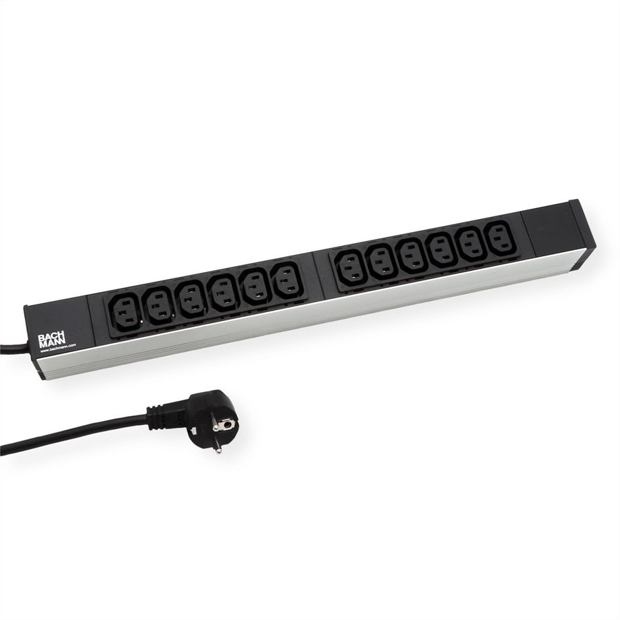 BACHMANN Steckdosenleiste 19" 1HE 12x C13 Buchse, Schutzkontakt-Stecker