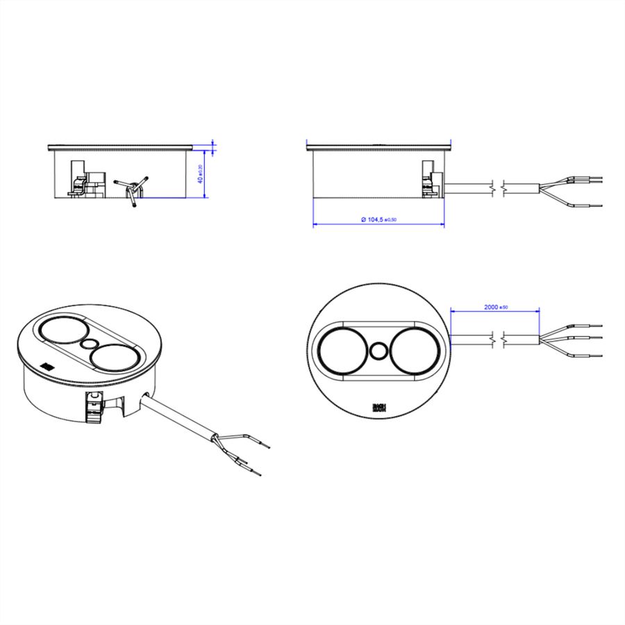 BACHMANN TWIST 2 1xUTE 1xUSB A/C 22W 2,0m AEH RAL9010 30GE rund