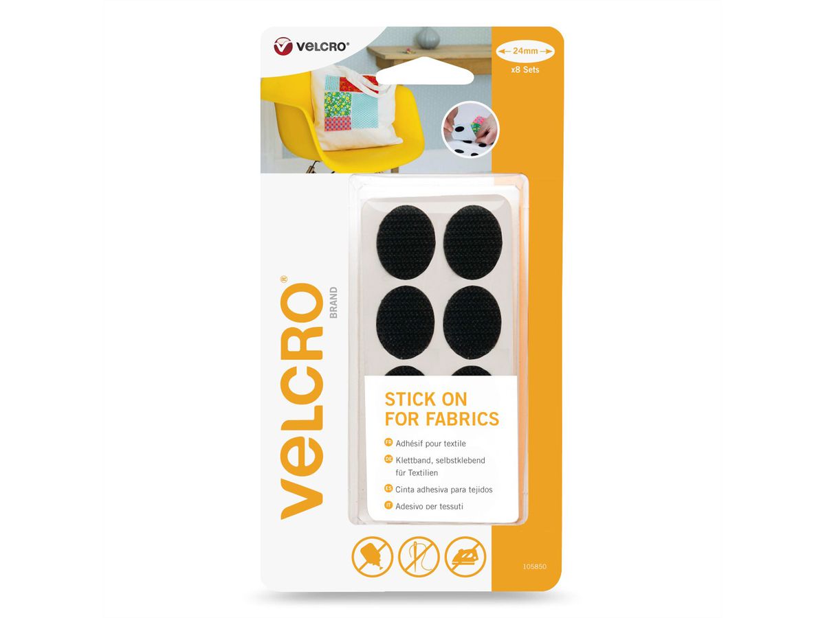 VELCRO® Klettband zum Aufkleben für Textilien, Haken & Flausch 24mm x 8 sets Schwarz
