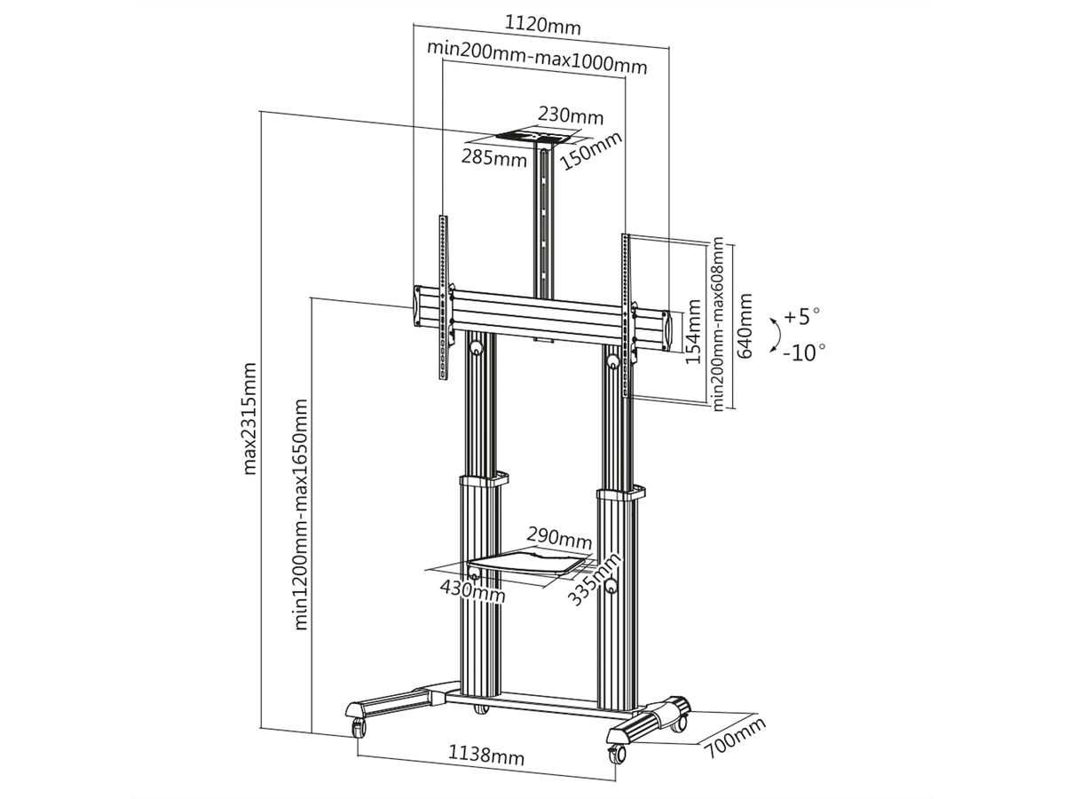 ROLINE LCD-/TV-Rollständer, 60-100 Zoll, bis 100 kg, silberfarben