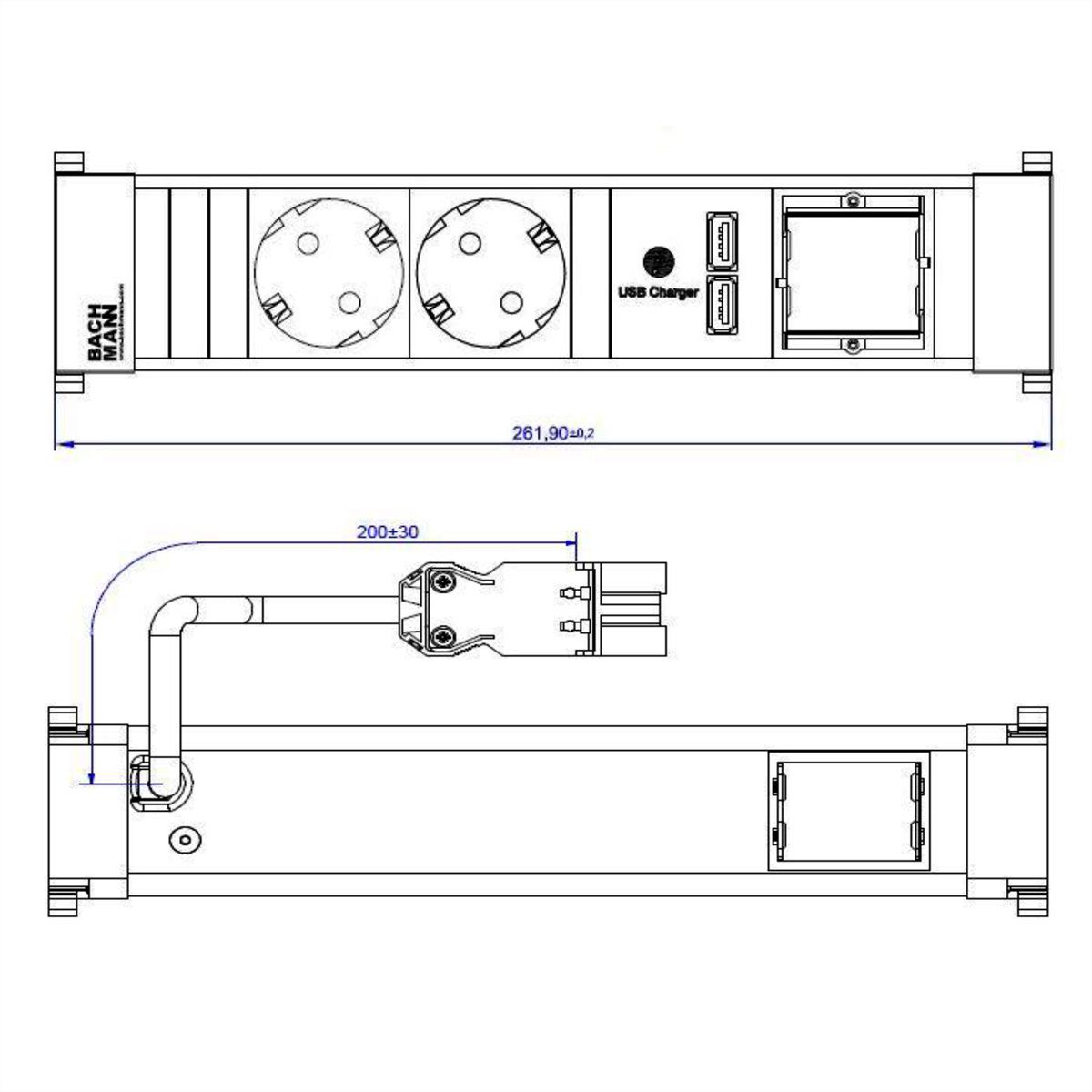 BACHMANN POWER FRAME Medium 2x Schutzkontakt 1x USB Charger 1x ABD