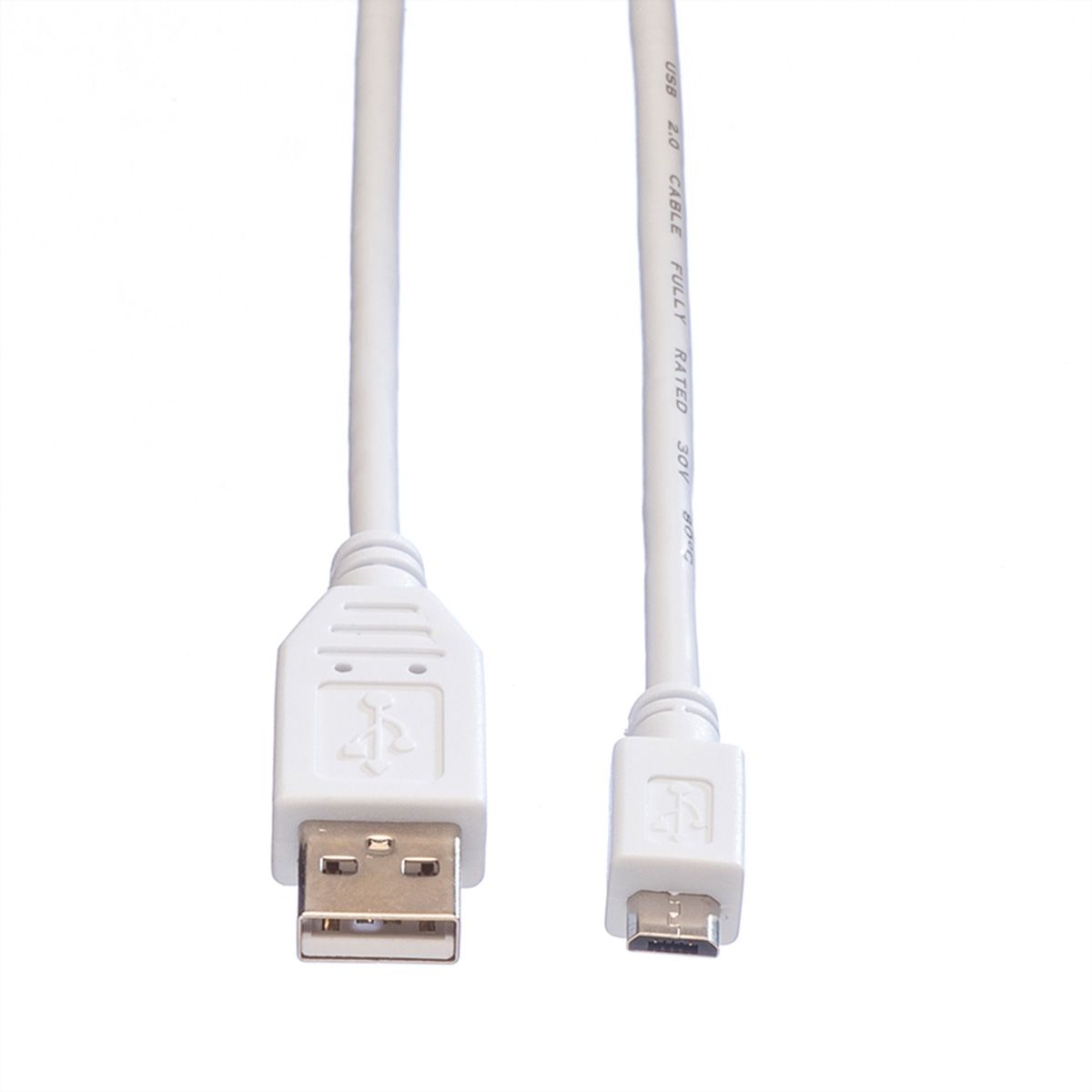 VALUE USB 2.0 Kabel, USB A ST - Micro USB B ST, weiß, 3 m
