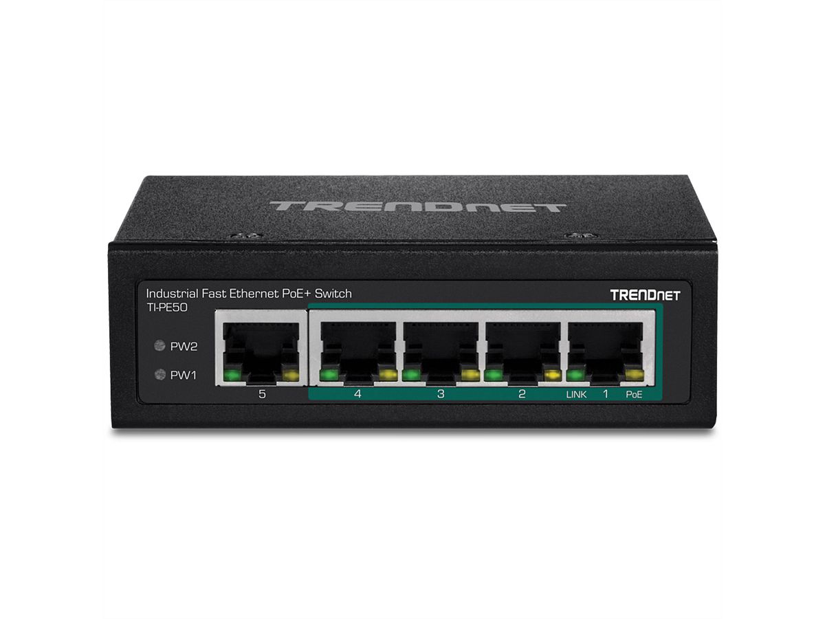 TRENDnet TI-PE50 DIN-Rail Switch 5-Port Industrial Fast Ethernet PoE+