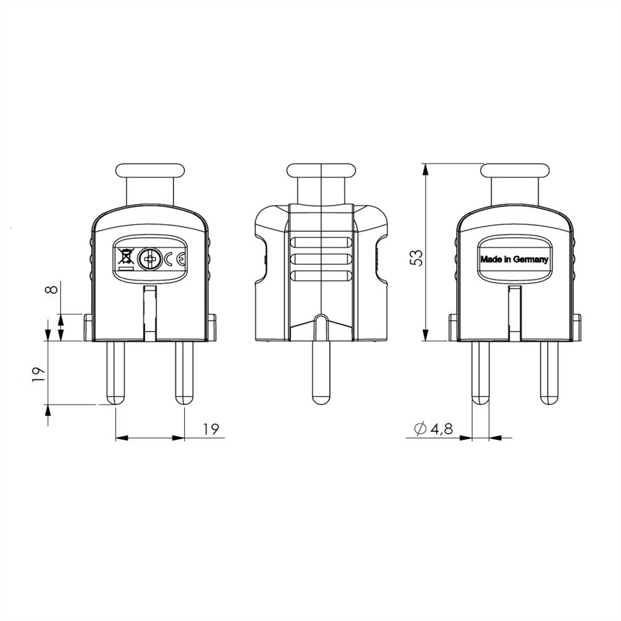 BACHMANN Schutzkontaktstecker, zentral weiß bruchfest montierbar