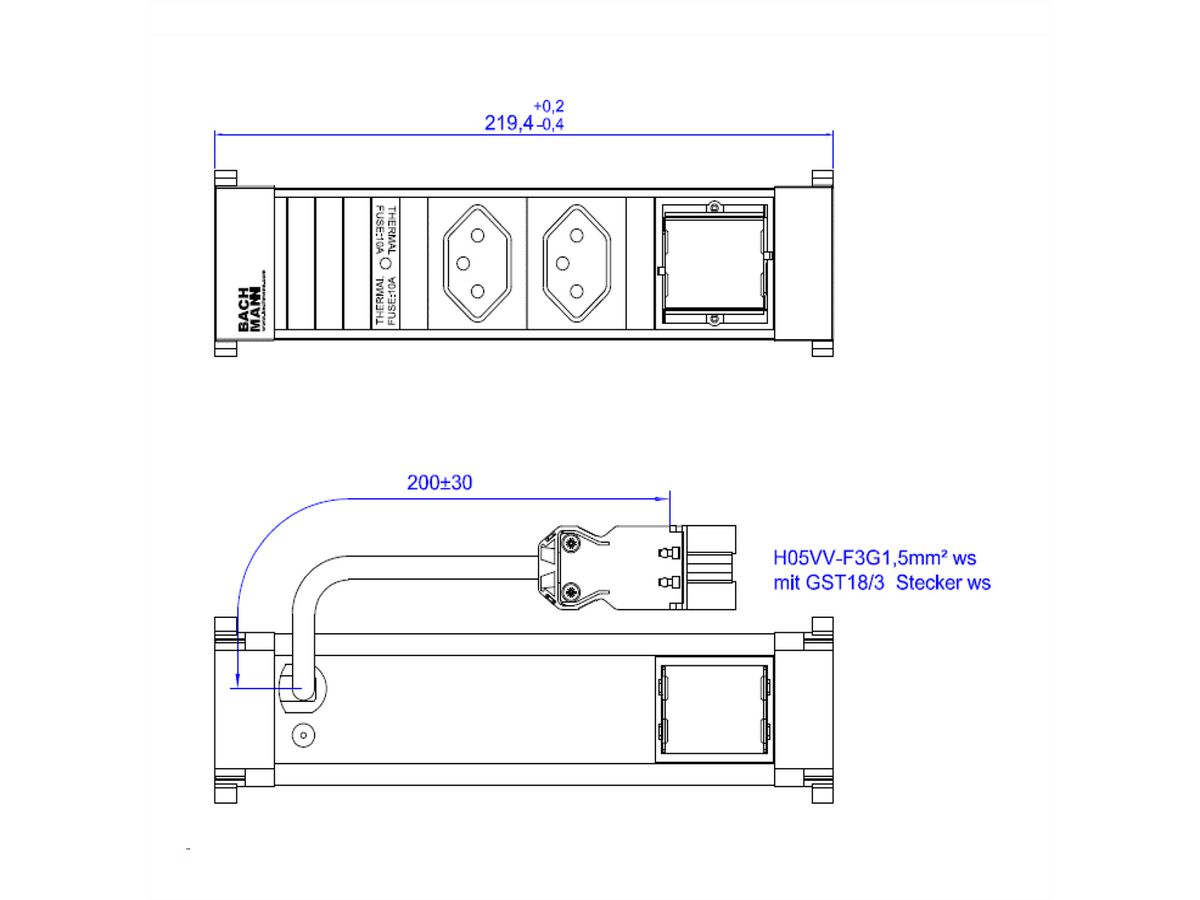 BACHMANN POWER FRAME 2xCH T13 1xCM 0,2m GST18 RAL9010