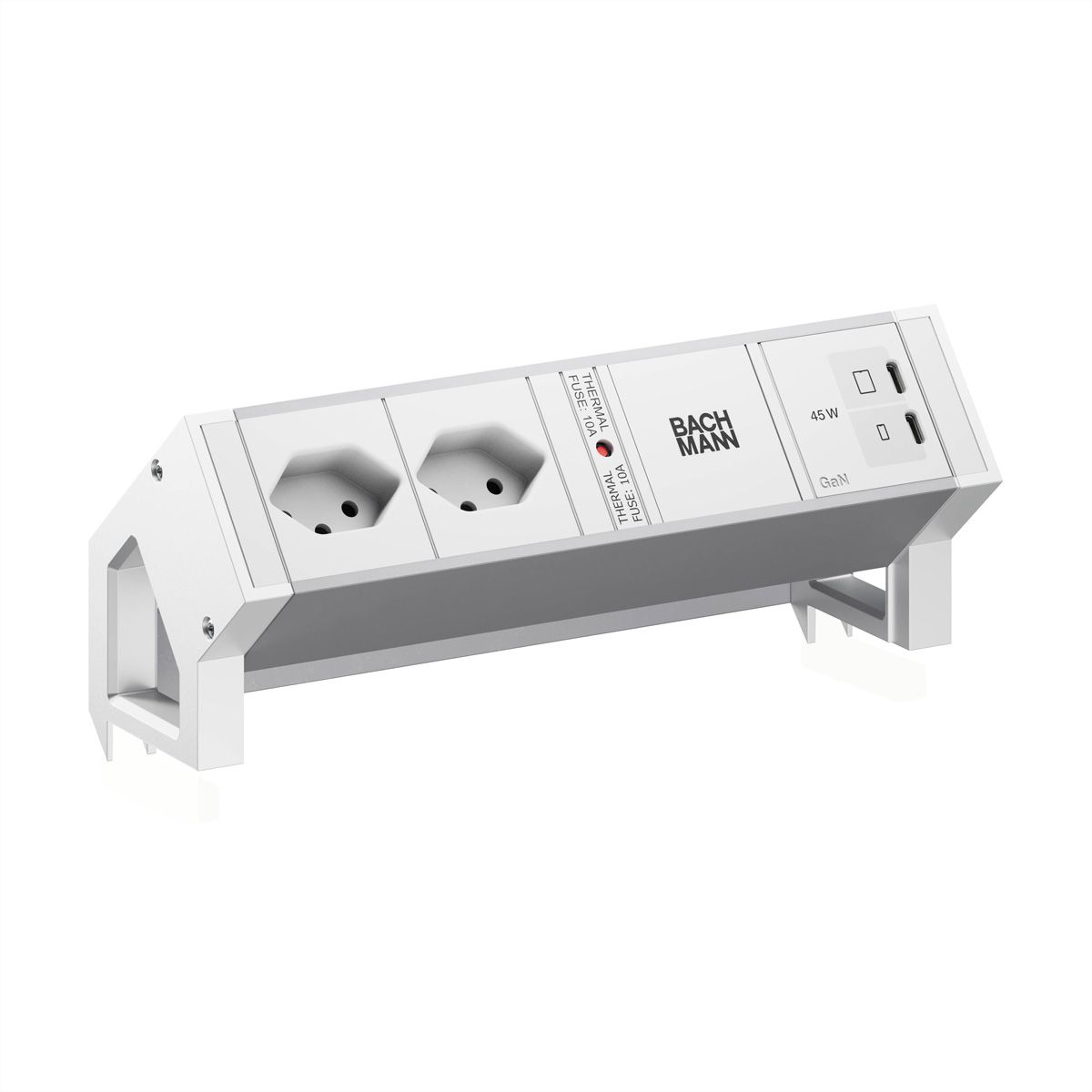 BACHMANN DESK2 ALU WHITE 2xCH 90°, 1xUSB C/C 45W L=0,2m RAL9010