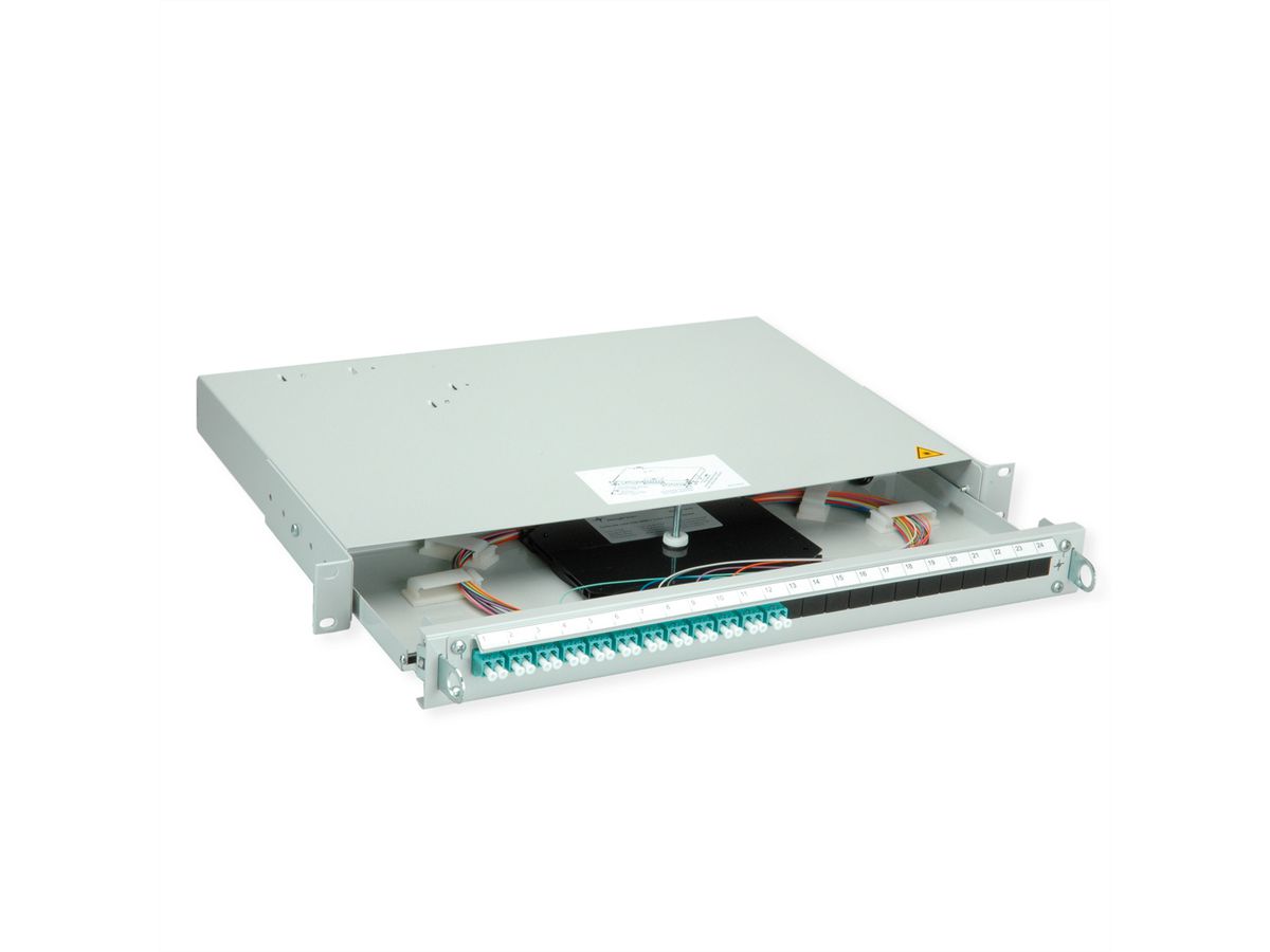 TELEGÄRTNER PROFI V LWL-Panel mit Kupplungen & Pigtails, 12x LC Duplex, türkis, OM3, Grade B