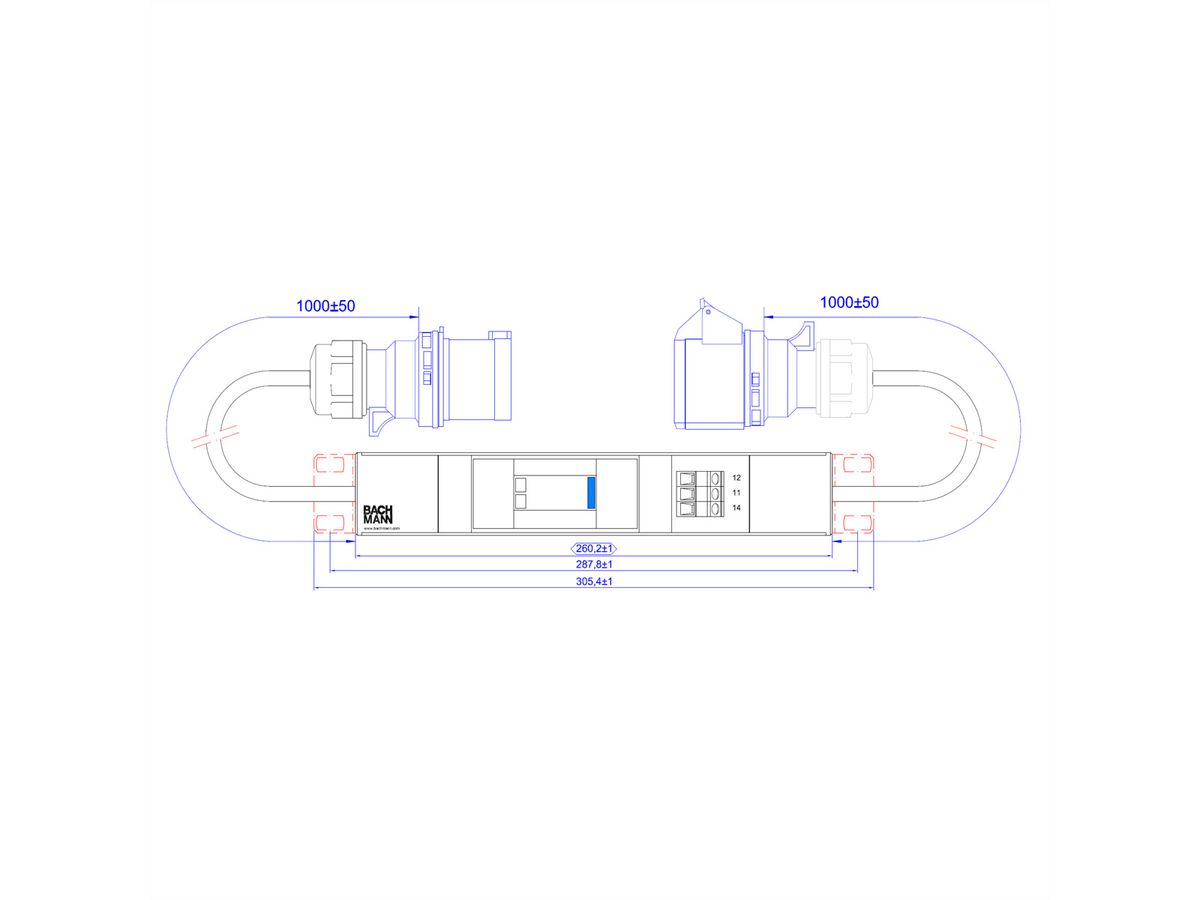 BACHMANN ÜSS Modul 1 phasig, 1x32A ÜSS 1m H05VV-F 3G4,0mm CEE 32A