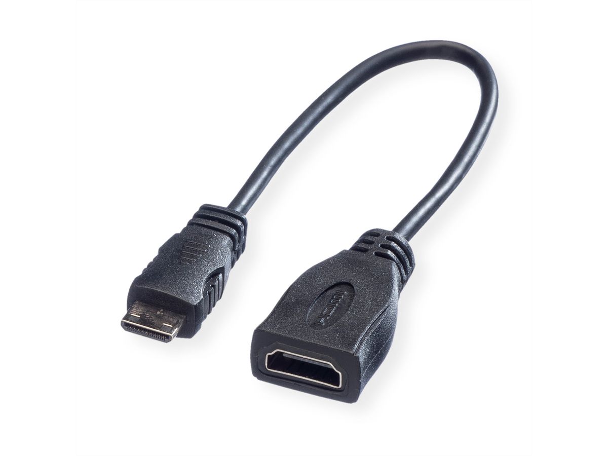 ROLINE HDMI High Speed Kabel mit Ethernet, HDMI BU - Mini HDMI ST, 0,15 m