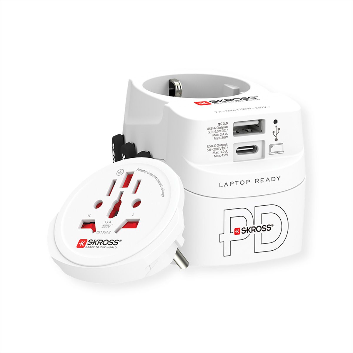 Skross PRO Light USB A/C 45PD World Reiseadapter, Weltweit