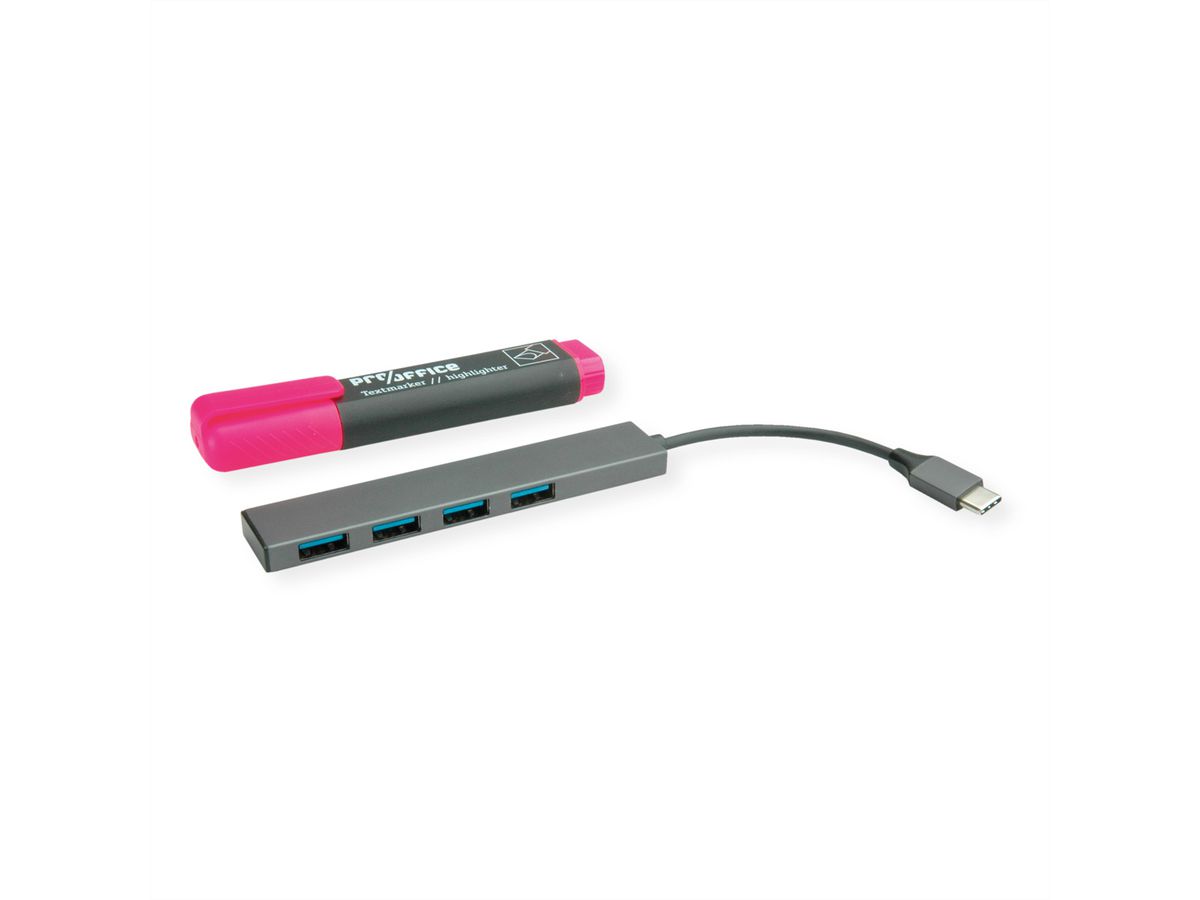 ROLINE USB 3.2 Gen 1 Hub, 4fach, Typ C Anschlusskabel