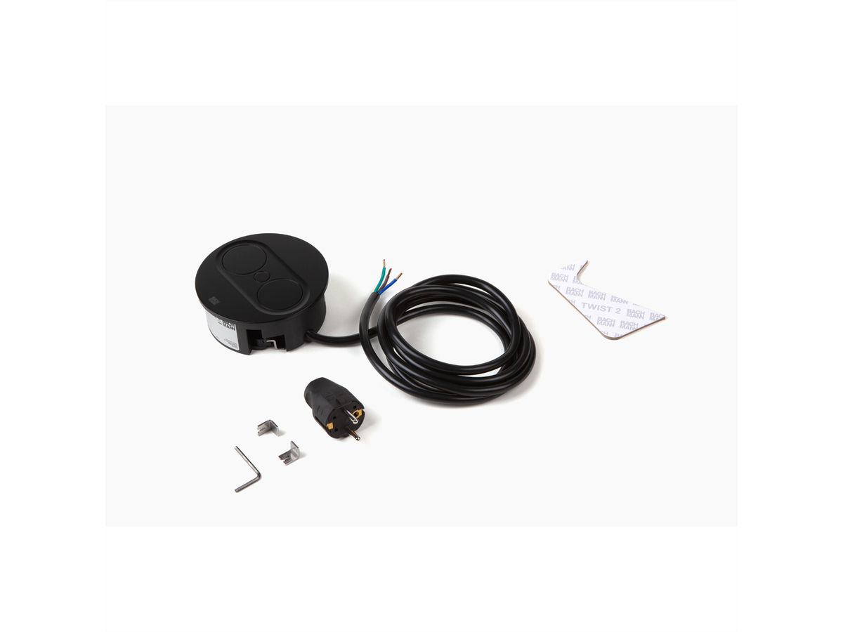 BACHMANN TWIST 2 1xCEE7/3 1xUSB A/C 22W 2,0m AEH RAL9005 30GE rund