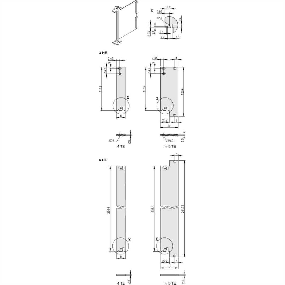 SCHROFF Frontplatte für IEEE-Griff, ungeschirmt - FRONTPLATTE 3HE 4TE IEL