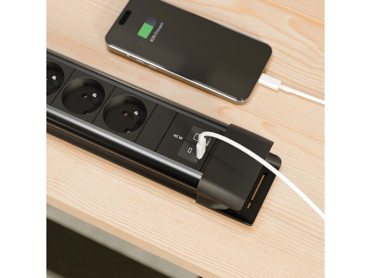 BACHMANN CONNECTUS 6xUTE 1xSchalter, 1xUSB C/C 45W L=2,0m CEE7/7 schwarz