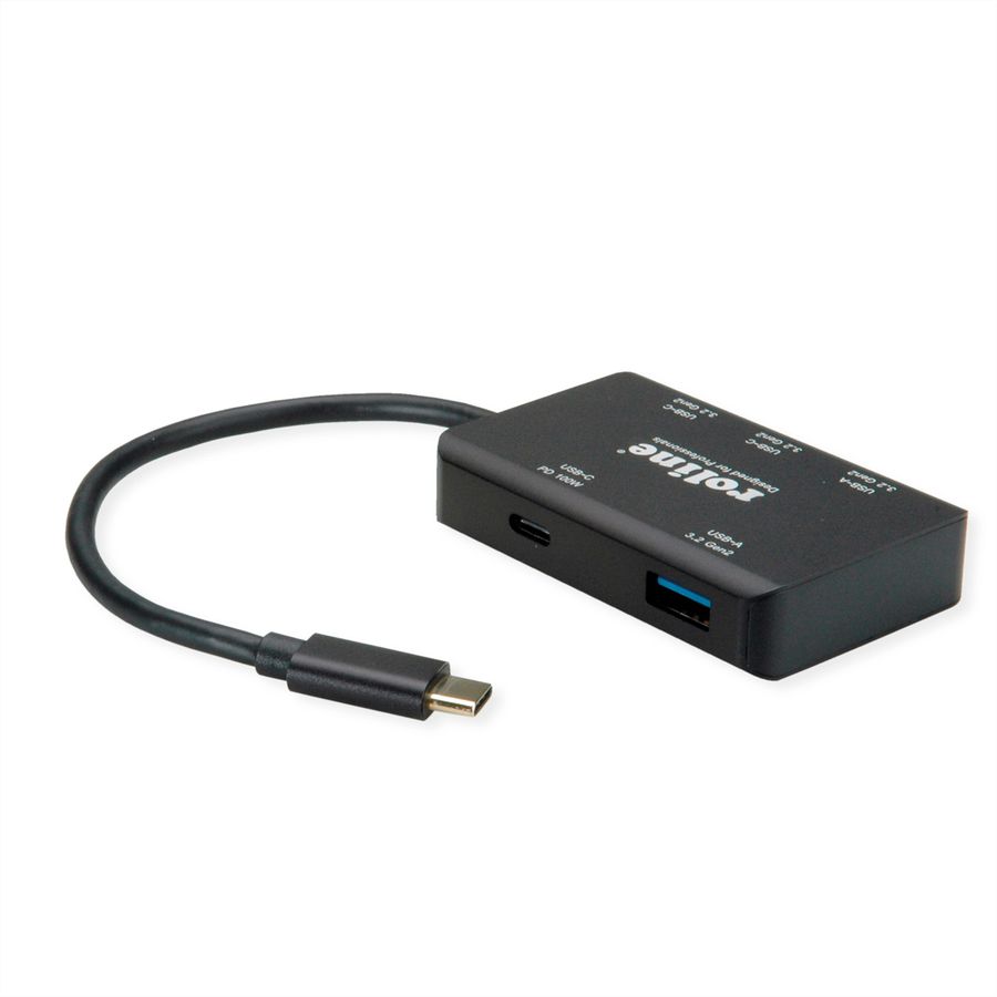 ROLINE USB 3.2 Gen 2 Hub, 4fach (2x USB-A + 2x USB-C), PD, Typ C Anschlusskabel