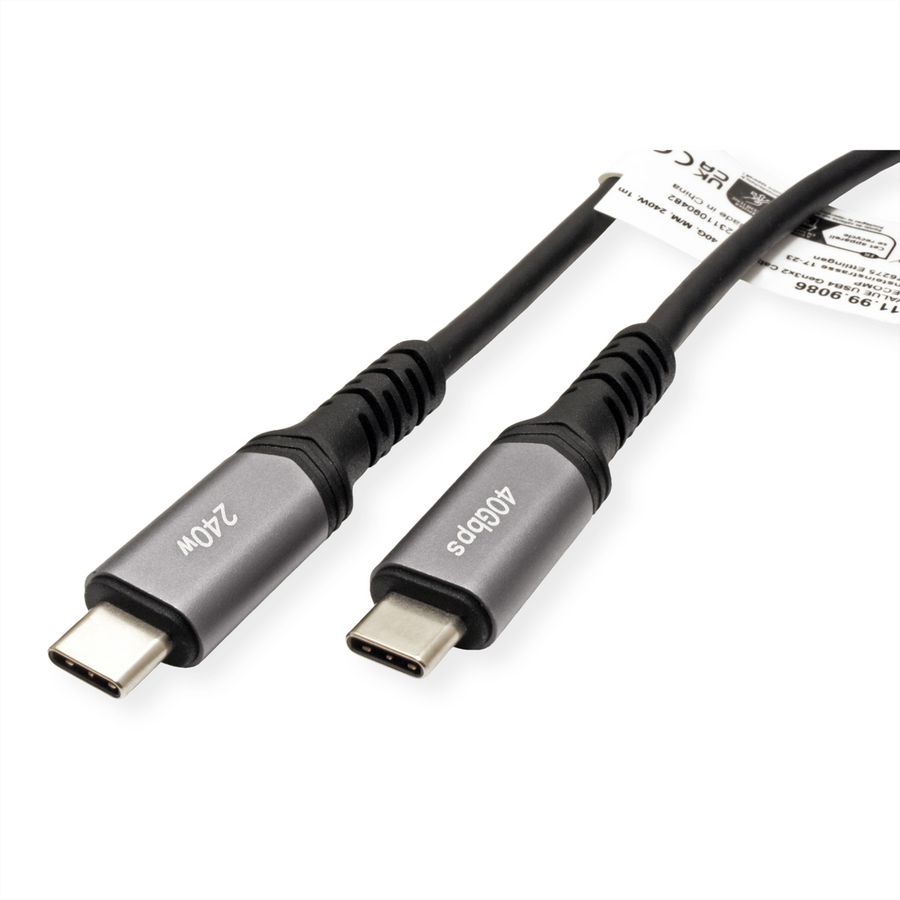 VALUE USB4 Gen3x2 Kabel, C–C, ST/ST, 8K UHD-2, 40Gbit/s, 240W, schwarz, 1 m