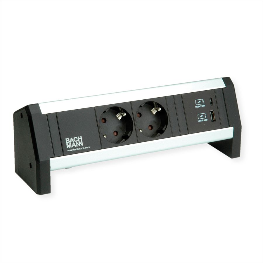 BACHMANN DESK 2xSchutzkontakt 1xUSB A&C, USB Charger 22W Charger, GST18