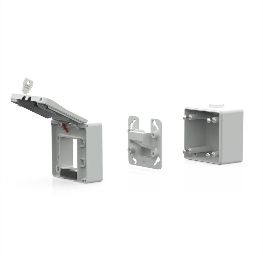 METZ CONNECT IP44 Modul-Aufputz-Gehäuse, Klappdeckel+Schloss, 2Ports unbestückt, grau
