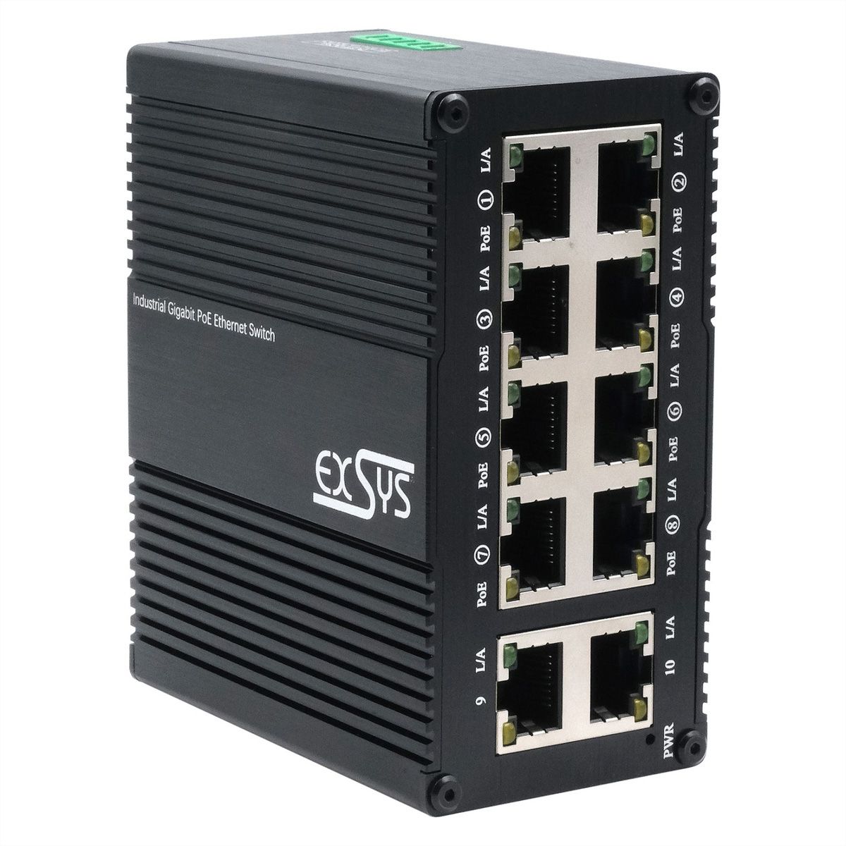 EXSYS EX-62026PoE 10-Port Industrie-Ethernet-PoE-Switch, 8x PoE + 2-Port 10/100/1000Tx