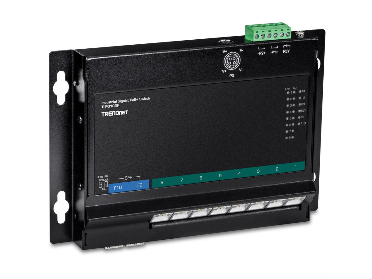 TRENDnet TI-PG102F PoE+ Switch 10-Port Industrie Wall-Mount Front Access