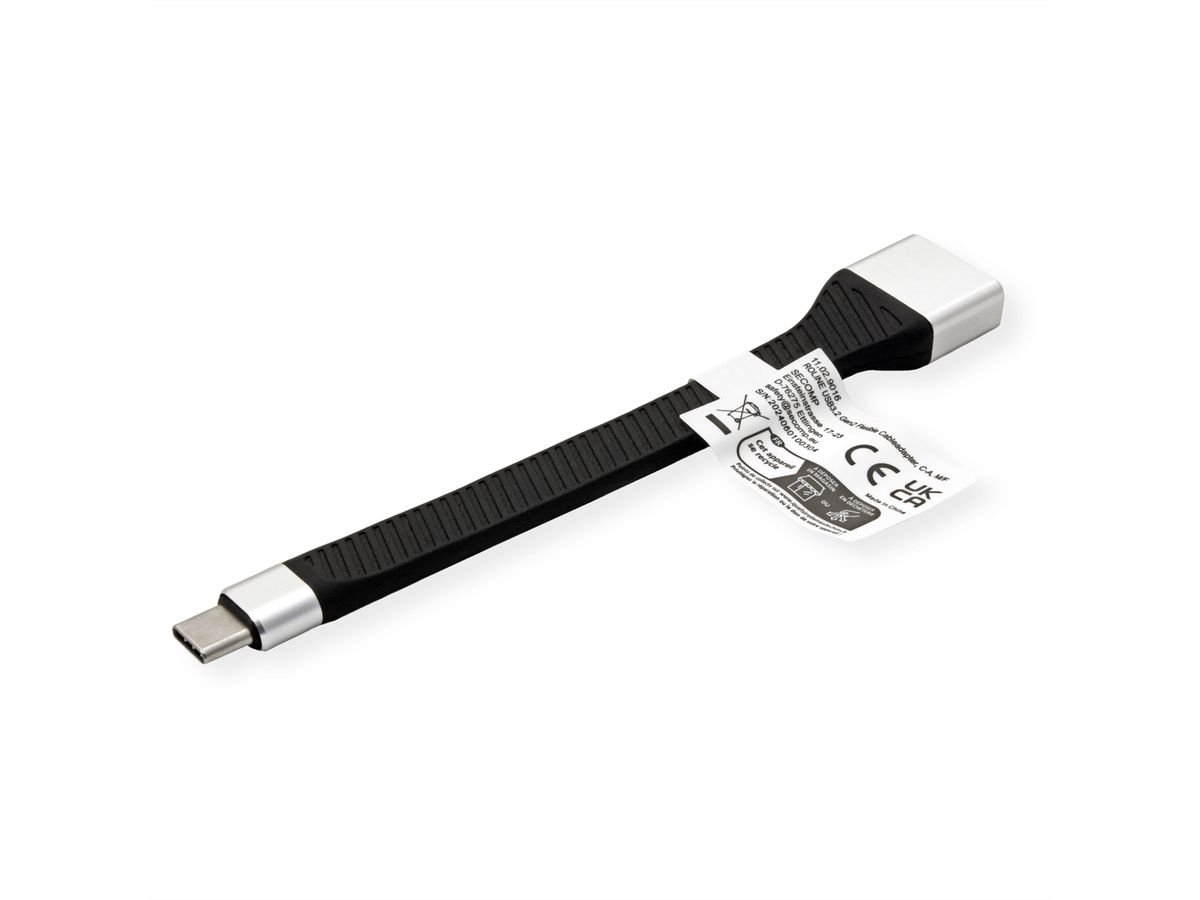 ROLINE USB 3.2 Gen 2 Silikonkabel, C-A, ST/BU, 10Gbit/s, Emark, schwarz, 11 cm