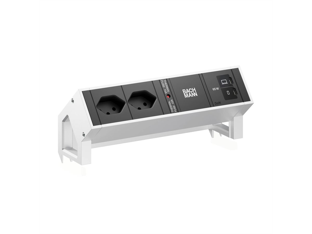 BACHMANN DESK2 2xCH 90° 1xUSB C/C 65W, L=0,2m INOX