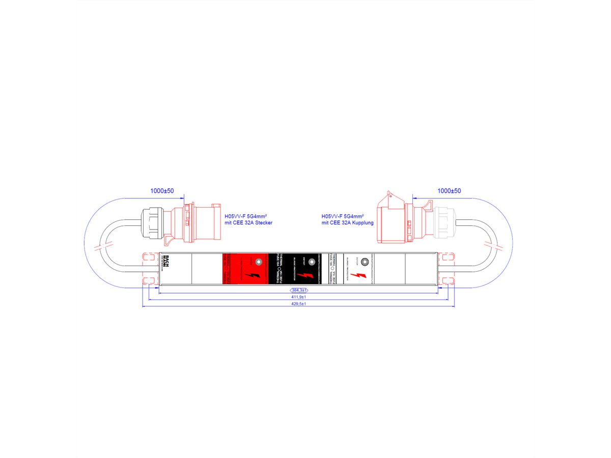 BACHMANN ALU 1HE VM 3xSPD ohne LED, grün 2x1m H05VV-F 5G4,0mm CEE 32A