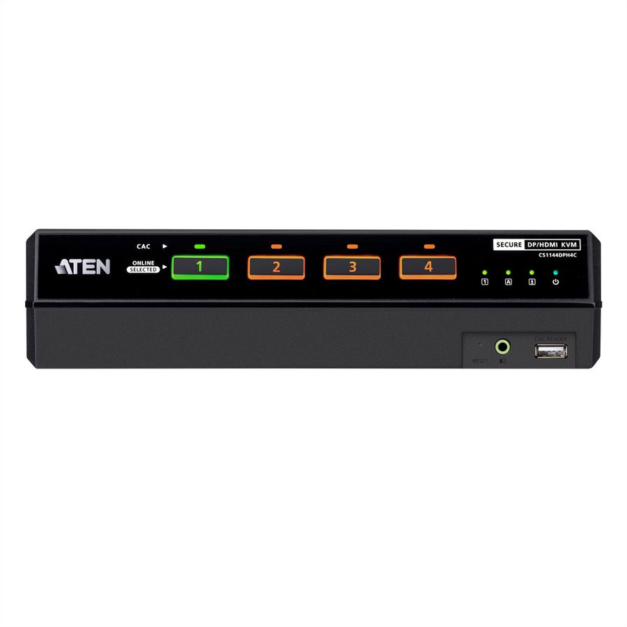 ATEN CS1144DPH4C 4-Port USB 5K DP/HDMI, Dual Bildschirm Universal Secure KVM Switch mit Cardreader