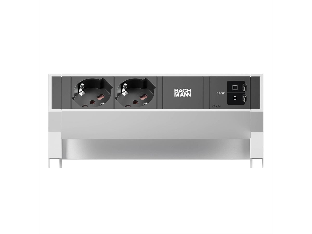 BACHMANN DESK2 2xP40 1xUSB C/C 45W, L=0,2m INOX