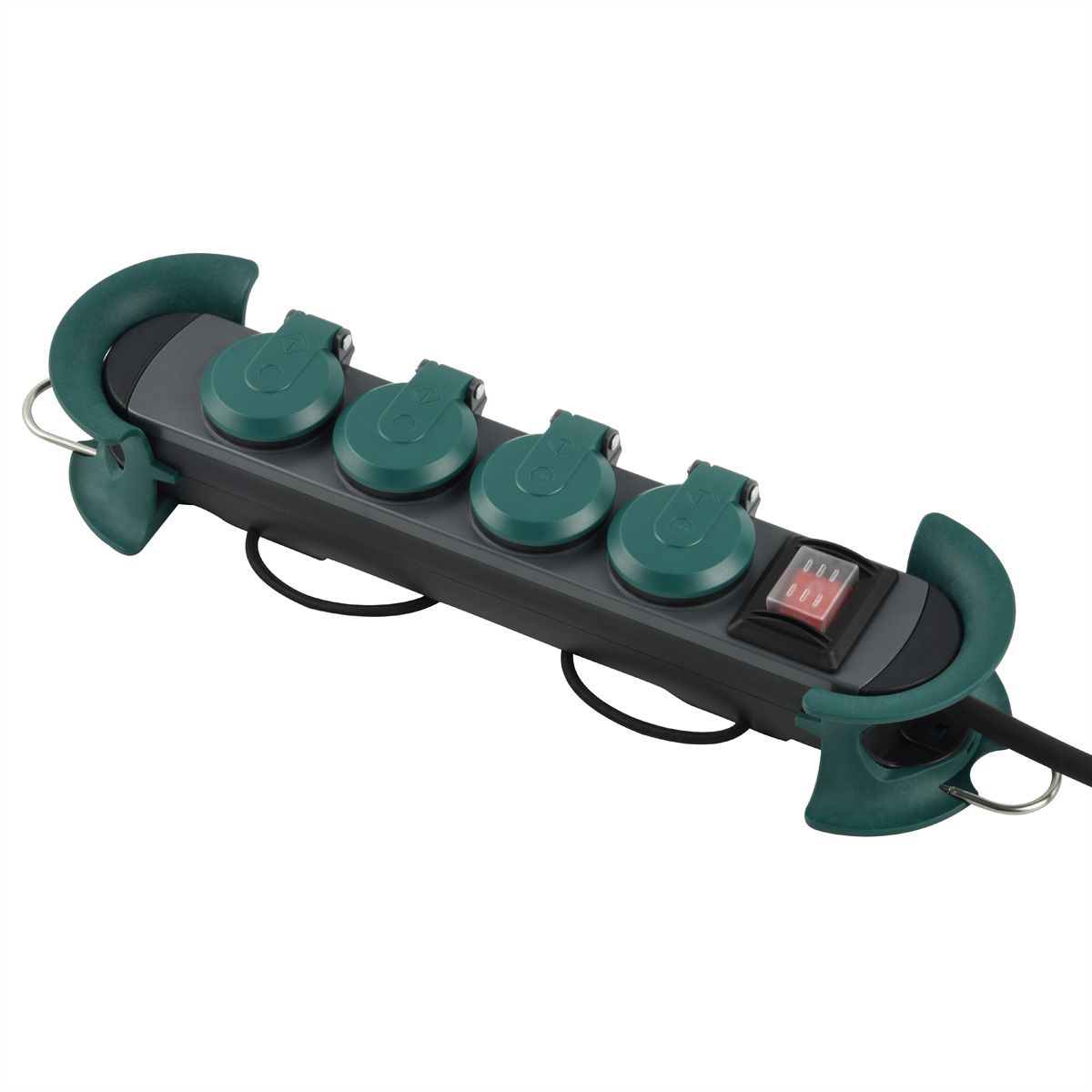 BACHMANN HOOK Outdoor 4x Schutzkontakt, Kunststoff, mit Schalter und Klappdeckeln, IP44, 4 m