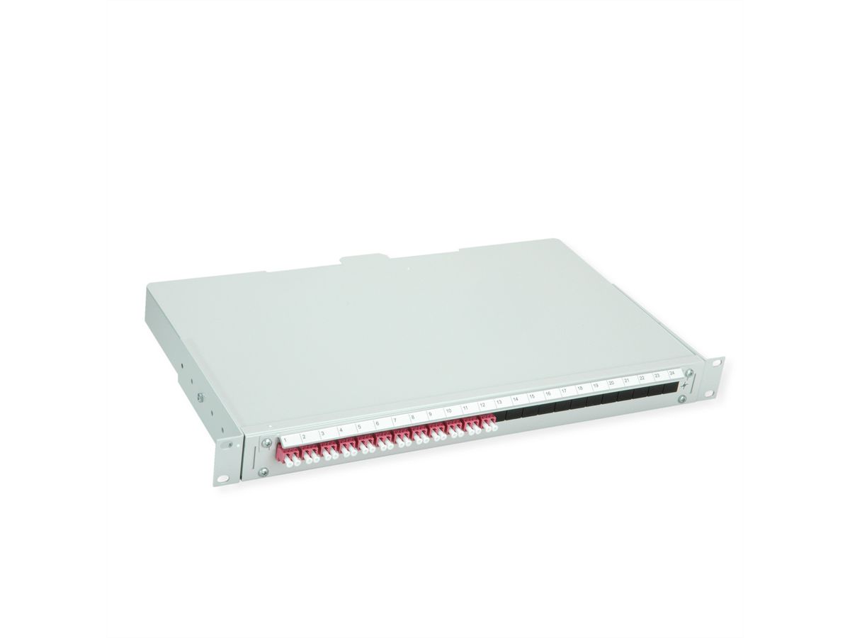 TELEGÄRTNER BASIS V LWL-Panel mit Kupplungen & Pigtails, 12x LC Duplex, violett, OM4