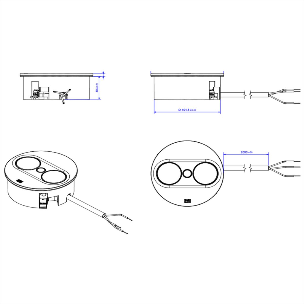 BACHMANN TWIST 2 1xUTE 1xUSB A/C 22W 2,0m AEH RAL9005 30GE rund