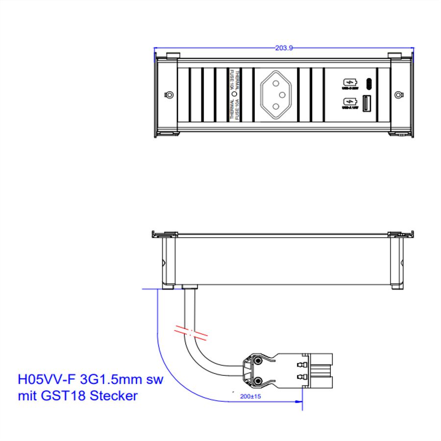BACHMANN KAPSA S 1xCH 1xUSB A&C 22W, 0,2m GST18 Schweiz