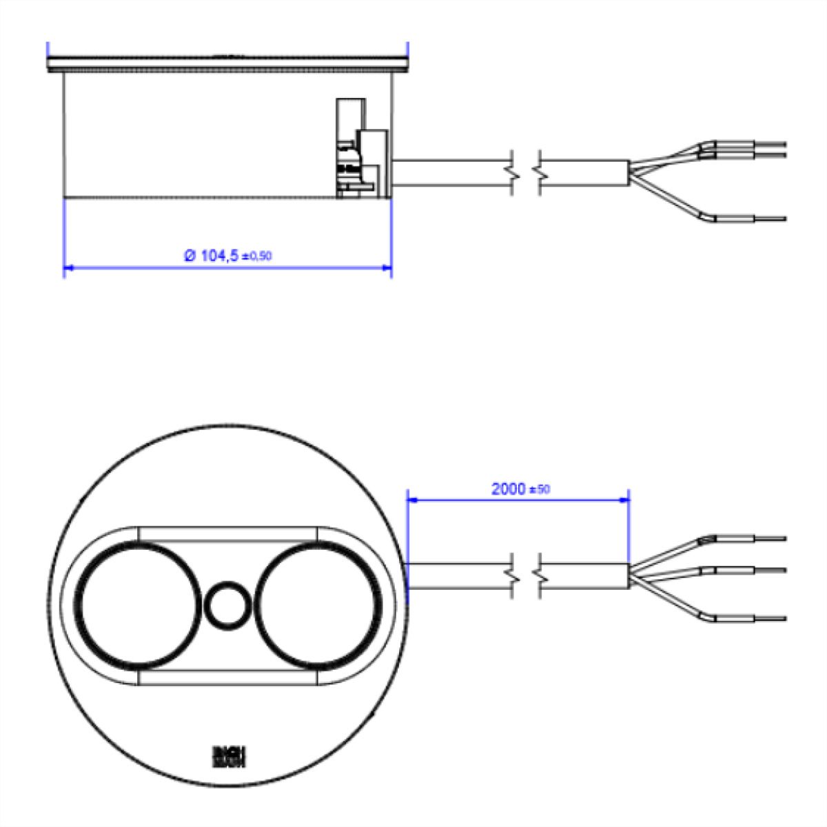 BACHMANN TWIST 2 2xCEE7/3 2,0m AEH Edelstahl-Optik rund