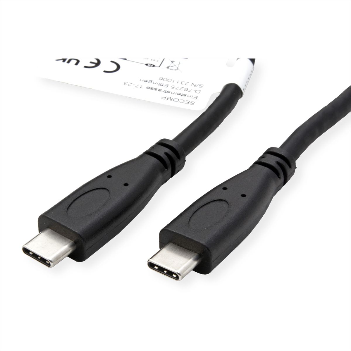 ROLINE USB 3.2 Gen 2 Kabel, USB C-C, ST/ST, 4K UHD-1, 10Gbit/s, Emark, 100W, schwarz, 1 m