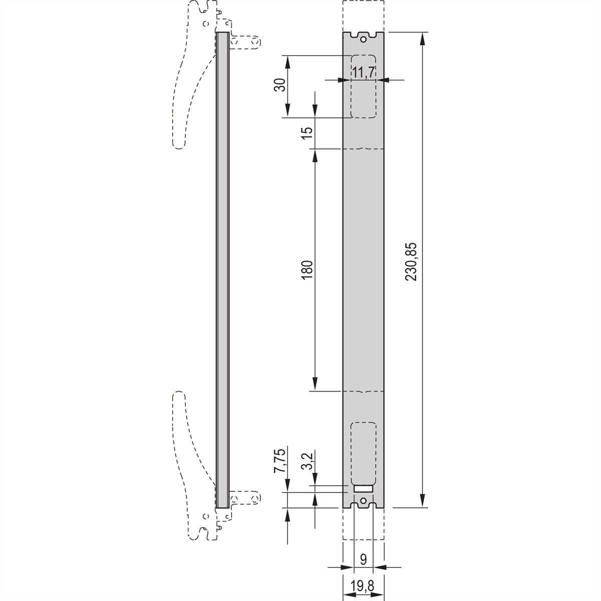 SCHROFF Frontplatte für XL-Griff, 4 TE - FRONTPLATTE XL M.S.6HE 4TE