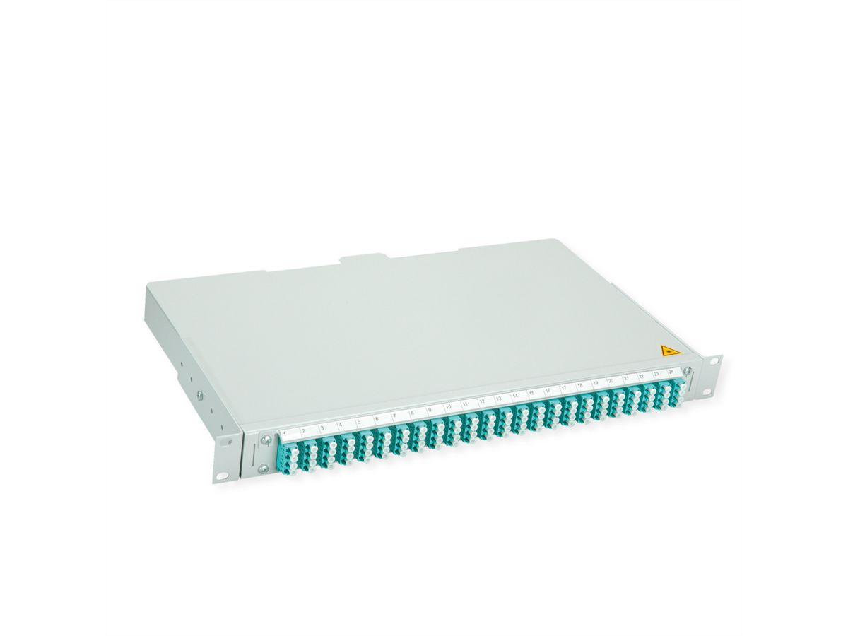 TELEGÄRTNER BASIS V LWL-Panel mit Kupplungen & Pigtails, 24x LC Quad, türkis, OM3