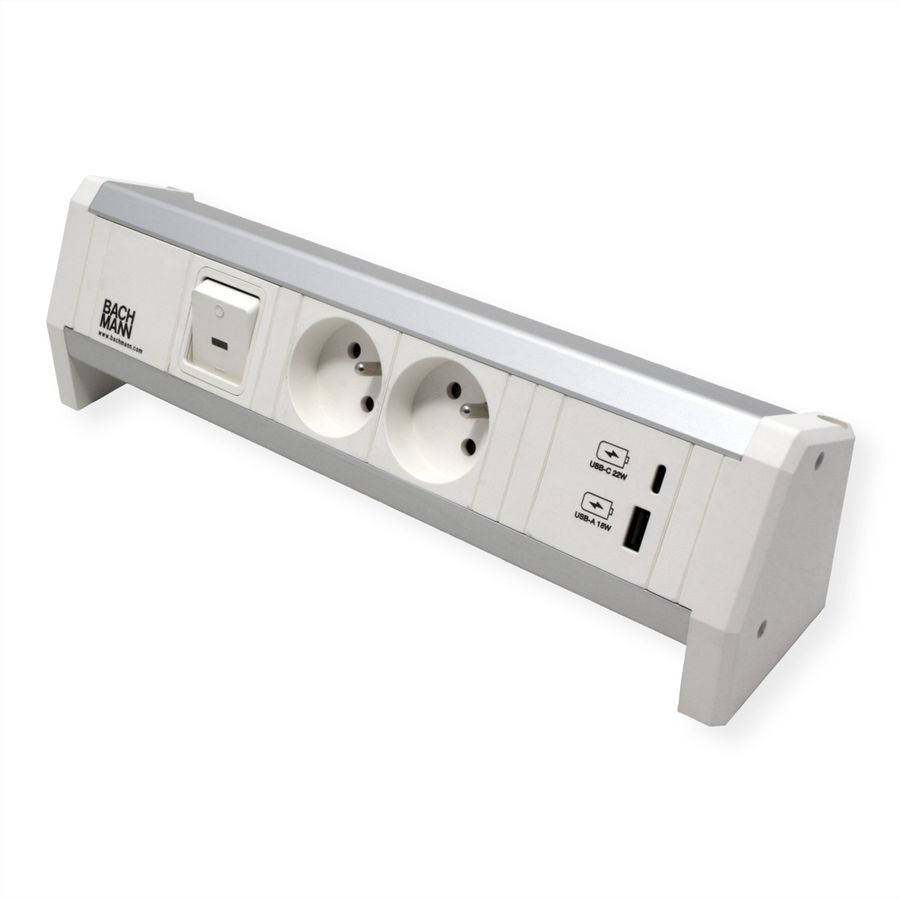 BACHMANN DESK 2xUTE 1xUSB A/C 22W 1xSchalter GST18 RAL9010