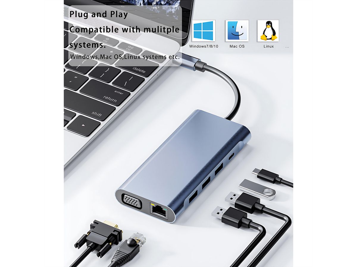 VALUE USB Typ C Docking Station, HDMI 4K60, 1x Gigabit Ethernet, 2x USB A + Typ C PD, 1x SD/microSD, 1x Audio