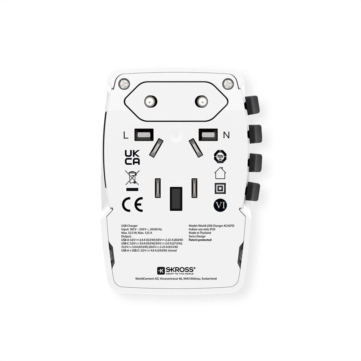 Skross World USB Charger A/C 45PD mit USB-C Kabel, Weltweit
