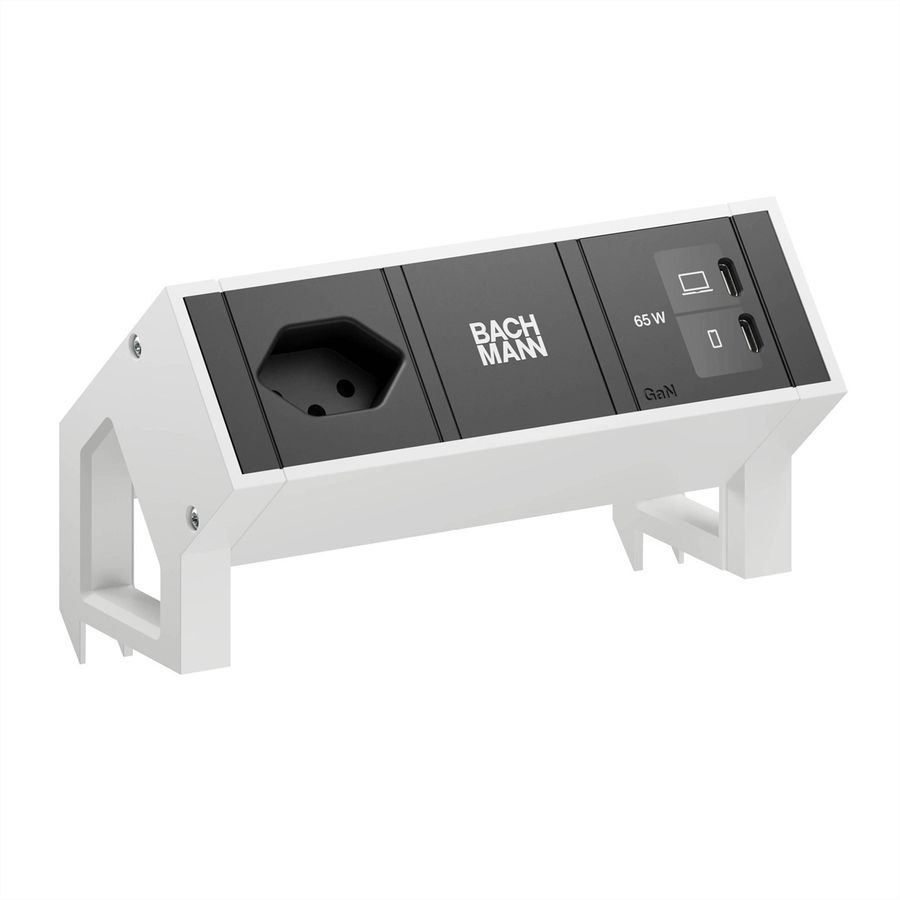 BACHMANN DESK2 1xCH 90° 1xUSB C/C 65W, L=0,2m RAL9010