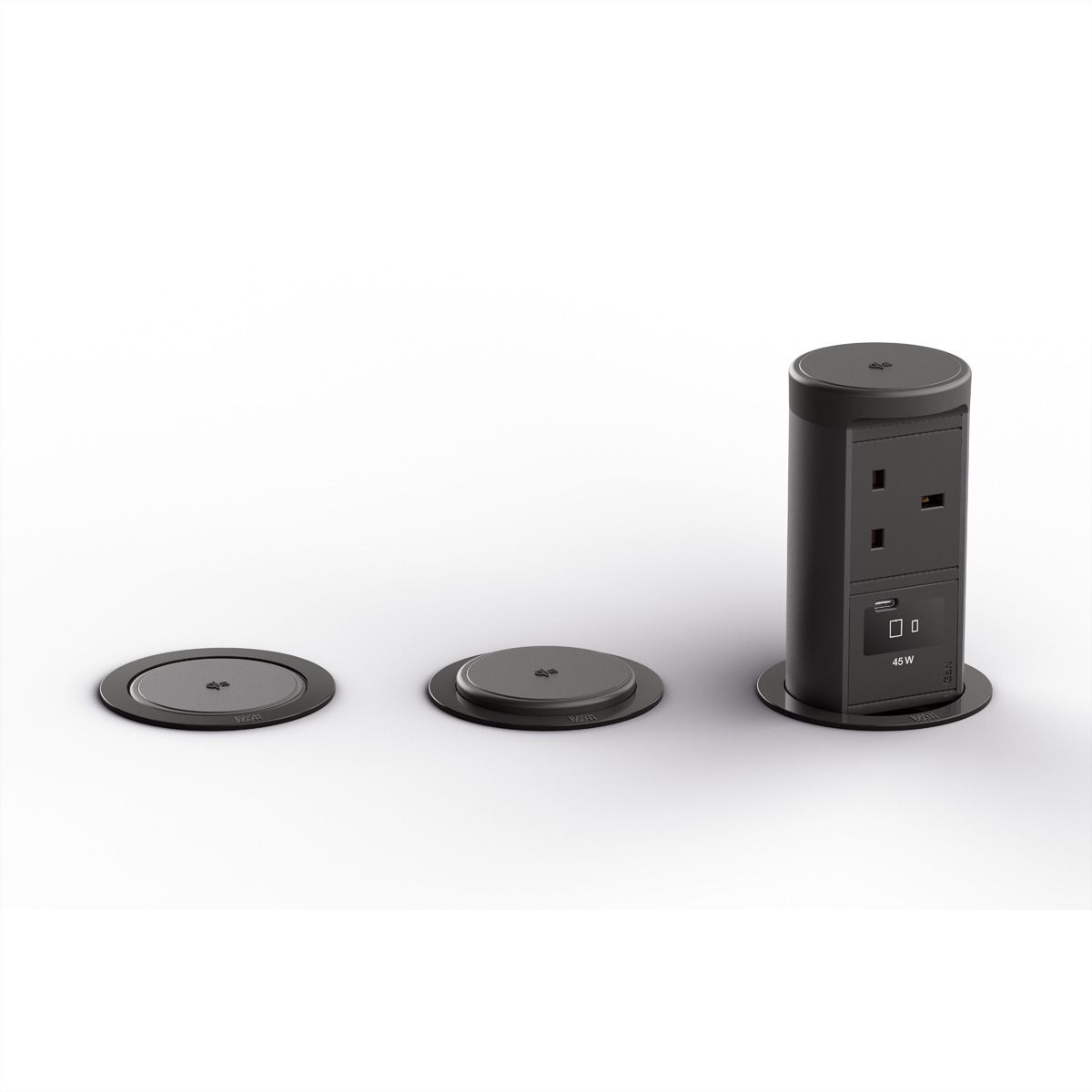 BACHMANN ELEVATOR2 1xUK 1xUSB C, Wireless Charger 15W RAL9005 L=2m UK13A